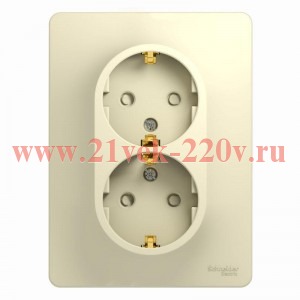 GLOSSA РОЗЕТКА двойная с заземлением со шторками, 16А, в сборе, БЕЖЕВЫЙ