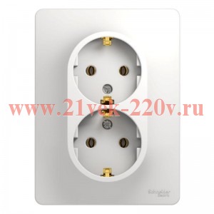 Розетка двойная с заземлением SE Glossa 16А в сборе, белый GSL000124