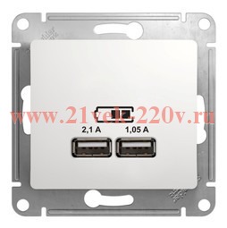 Зарядка USB SE Glossa розетка 5В/2100мА, 2х5В/1050мА механизм, белый GSL000133
