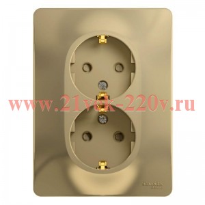 GLOSSA РОЗЕТКА двойная с заземлением со шторками, 16А, в сборе, ТИТАН