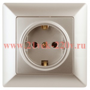 Розетка Intro Solo 4-206-04 с заземлением 2P+E Schuko со шторками, 16А-250В, IP20, СУ, шампань