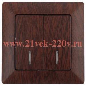 Выключатель Intro Solo 4-105-10 двухклавишный с подсветкой, 10А-250В, IP20, СУ, венге