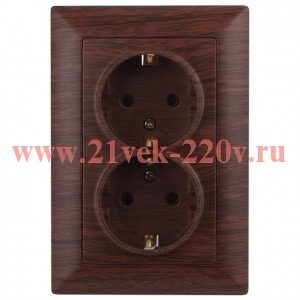 Розетка Intro Solo 4-205-10 с заземлением двойная 2X2P+E Schuko, 16А-250В, IP20, СУ, венге