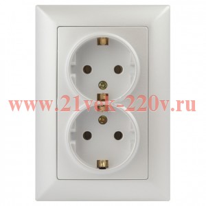 Розетка Intro Solo 4-205-06 с заземлением двойная 2X2P+E Schuko, 16А-250В, IP20, СУ, перламутр