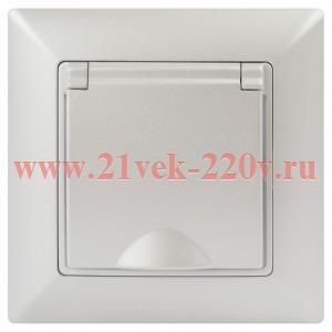 Розетка Intro Solo 4-203-06 с заземлением 2P+E Schuko с крышкой, 16А-250В, IP20, СУ, перламутр