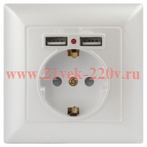 Розетка Intro Solo 4-410-06 с заземлением P+E Schuko со шторками, 16А-250В + 2хUSB, IP20, СУ, перлам