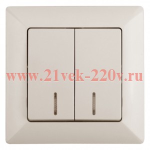 Выключатель Intro Solo 4-105-02 двухклавишный с подсветкой, 10А-250В, IP20, СУ, слоновая кость