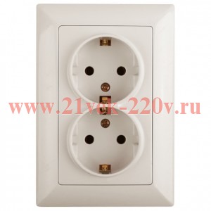 Розетка Intro Solo 4-205-02 с заземлением двойная 2X2P+E Schuko, 16А-250В, IP20, СУ, слоновая кость