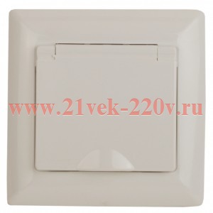 Розетка Intro Solo 4-203-02 с заземлением 2P+E Schuko с крышкой, 16А-250В, IP20, СУ, слоновая кость