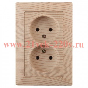 Розетка Intro Solo 4-204-11 без заземления двойная 2х2P, 16А-250В, IP20, СУ, сосна