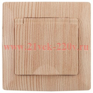 Розетка Intro Solo 4-203-11 с заземлением 2P+E Schuko с крышкой, 16А-250В, IP20, СУ, сосна