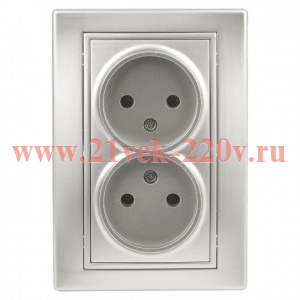 Розетка Intro Plano 1-204-03 без заземления двойная 2х2P, 16А-250В, IP20, СУ, алюминий