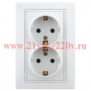 Розетка Intro Plano 1-208-01 с заземлением двойная 2X2P+E Schuko со шторками, 16А-250В, IP20, СУ, бе