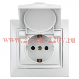 Розетка Intro Plano 1-203-01 с заземлением 2P+E Schuko с крышкой, 16А-250В, IP20, СУ, белый