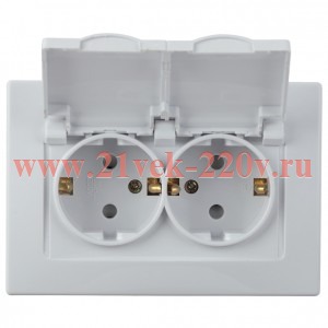 Розетка Intro Plano 1-210-01 с заземлением двойная 2х2P+E Schuko с крышкой шторками, 16А-250В, СУ, I