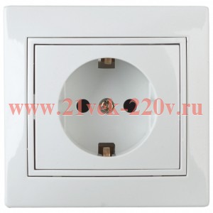 Розетка Intro Plano 1Э-206-01 с заземлением 2P+E Schuko со шторками, 16А-250В, IP20, СУ, без лапок,