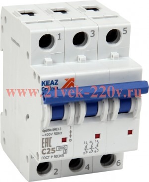 Выключатель автоматический трехполюсный 50А D 6кА AC OptiDin BM63-3D50-УХЛ3