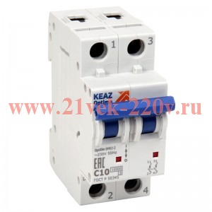 Выключатель автоматический модульный 2п C 6А 10кА OptiDin BM63-2C6-10-УХЛ3 КЭАЗ 262589