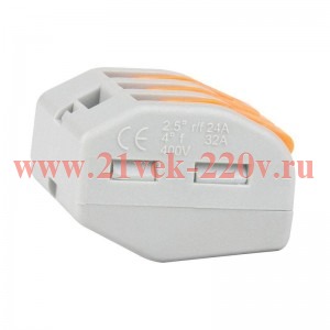 Клемма строительно-монтажная OptiKit СМК 222-413 с рычагом 3 отверстия 0.2-2.5(4.0)кв.мм КЭАЗ 351063