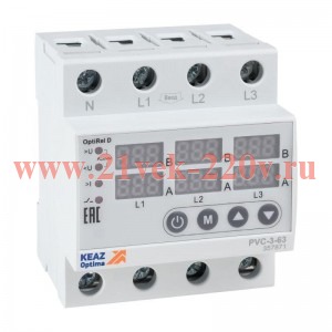 Реле напряжения OptiRel D PVC-3-63 с ЖК-дисплеем и контролем тока 3Ф 63 А КЭАЗ 357871