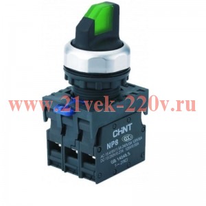 Переключатель с подсветкой NP8-11XD/213 2 полож. с фиксацией 1НО+1НЗ зел. AC 110В-230В(LED) IP65 (R)