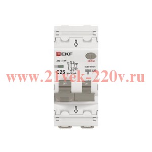 Выключатель автоматический дифференциального тока 2п (1P+N) C 25А 30мА тип A 6кА АВДТ-63N (электрон.