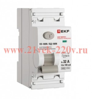 Выключатель дифференциального тока 2п 32А 100мА A 6кА ВД-100N электромех. PROxima EKF E1026MA32100