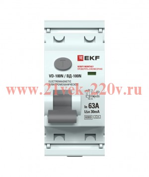 Выключатель дифференциального тока 2п 63А 300мА тип A 6кА ВД-100N электромех. PROxima EKF E1026MA633