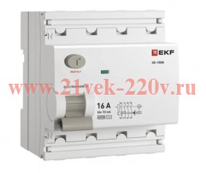 Выключатель дифференциального тока 4п 16А 10мА AC 6кА ВД-100N электромех. PROxima EKF E1046M1610