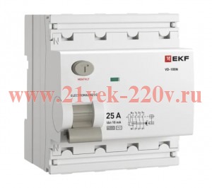 Выключатель дифференциального тока 4п 25А 10мА тип AC 6кА ВД-100N электромех. PROxima EKF E1046M2510