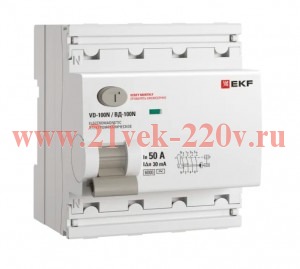 Выключатель дифференциального тока 4п 50А 30мА тип AC 6кА ВД-100N электромех. PROxima EKF E1046M5030