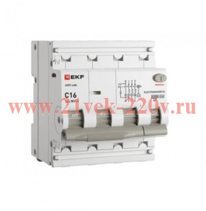 Выключатель автоматический дифф. тока АВДТ-63N 3P+N 16А (C) 30мА (A) эл-мех 6кА PROXIMA EKF D63N46MA