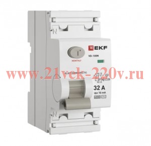 Выключатель дифференциального тока 2п 32А 10мА тип AC 6кА ВД-100N электромех. PROxima EKF E1026M3210