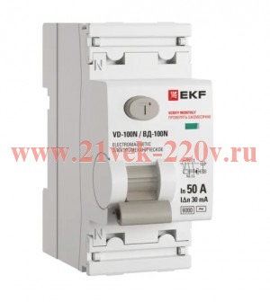 Выключатель дифференциального тока 2п 50А 30мА тип AC 6кА ВД-100N электромех. PROxima EKF E1026M5030