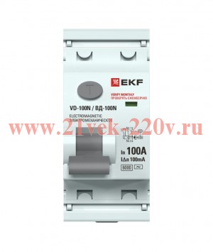 Выключатель дифференциального тока 2п 100А 100мА тип A 6кА ВД-100N электромех. PROxima EKF E1026MA10