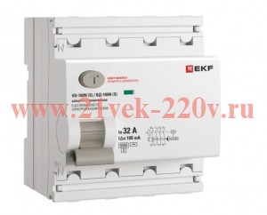Выключатель дифференциального тока 4п 32А 100мА тип AC 6кА ВД-100N (S) электромех. PROxima EKF E1046