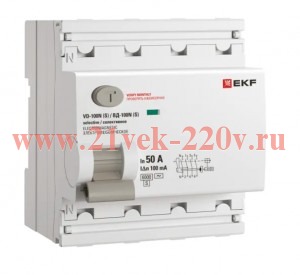 Выключатель дифференциального тока 4п 50А 100мА тип AC 6кА ВД-100N (S) электромех. PROxima EKF E1046