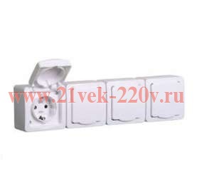 Розетка четырехместная ИЭК Гермес Plus 4х2П+3 РСб24-3-ГПБб IP54 белый ERMP42-K01-16-54-EC