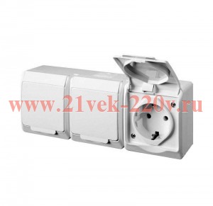 Розетка тройная ИЭК Гермес Plus 3х2П+3 РСб23-3-ГПБб IP54 белый ERMP32-K01-16-54-EC