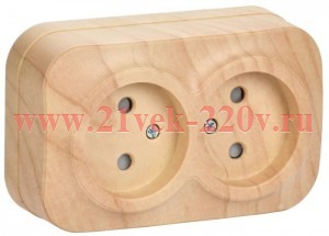 Розетка 2-ая без заземления со шторками открытой установки 10А РСш22-2-ХС GLORY IEK сосна ERH23-K34-10