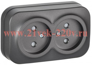 Розетка 2-м ОП GLORY РСш22-2-ХСм 10А без заземл. защ. шторки сталь матов. IEK ERH23-K46M-10