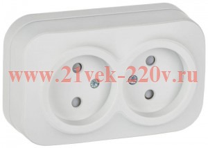 Розетка 2-ая без заземления со шторками открытой установки 10А РСш22-2-ХБм GLORY IEK белый матовый ERH23-K01M-10