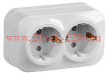 Розетка 2-ая с заземлением и шторками открытой установки 16А РСш22-3-ХБ GLORY IEK белый ERH24-K01-16