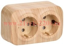 Розетка 2-ая с заземлением и шторками открытой установки 16А РСш22-3-ХС GLORY IEK сосна ERH24-K34-16