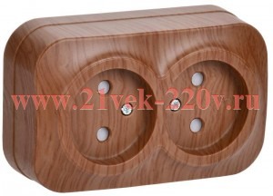 Розетка 2-ая без заземления со шторками открытой установки 10А РСш22-2-ХД GLORY IEK дуб ERH23-K24-10
