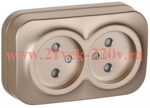 Розетка 2-м ОП GLORY РСш22-2-ХШм 10А без заземл. защ. шторки шампань матов. IEK ERH23-K37M-10