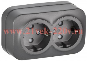 Розетка 2-м ОП GLORY РСш22-3-ХСм 16А с заземл. защ. шторки сталь матов. IEK ERH24-K46M-16