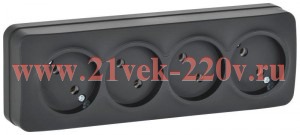 Розетка 4-ая ИЭК GLORY без заземления открытой установки 10А РС24-2-ХЧм черный матовый ERH40-K02M-10