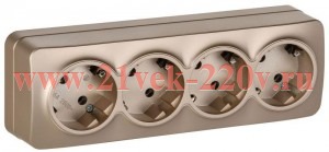 Розетка 4-м ОП GLORY РС24-3-ХШм 16А с заземл. без защ. шторок шампань матов. IEK ERH41-K37M-16