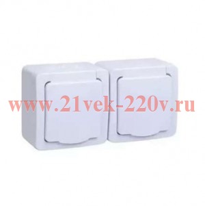 Розетка двойная ИЭК Гермес Plus 2х2П+3 РСб22-3-ГПБб IP54 белый ERMP22-K01-16-54-EC